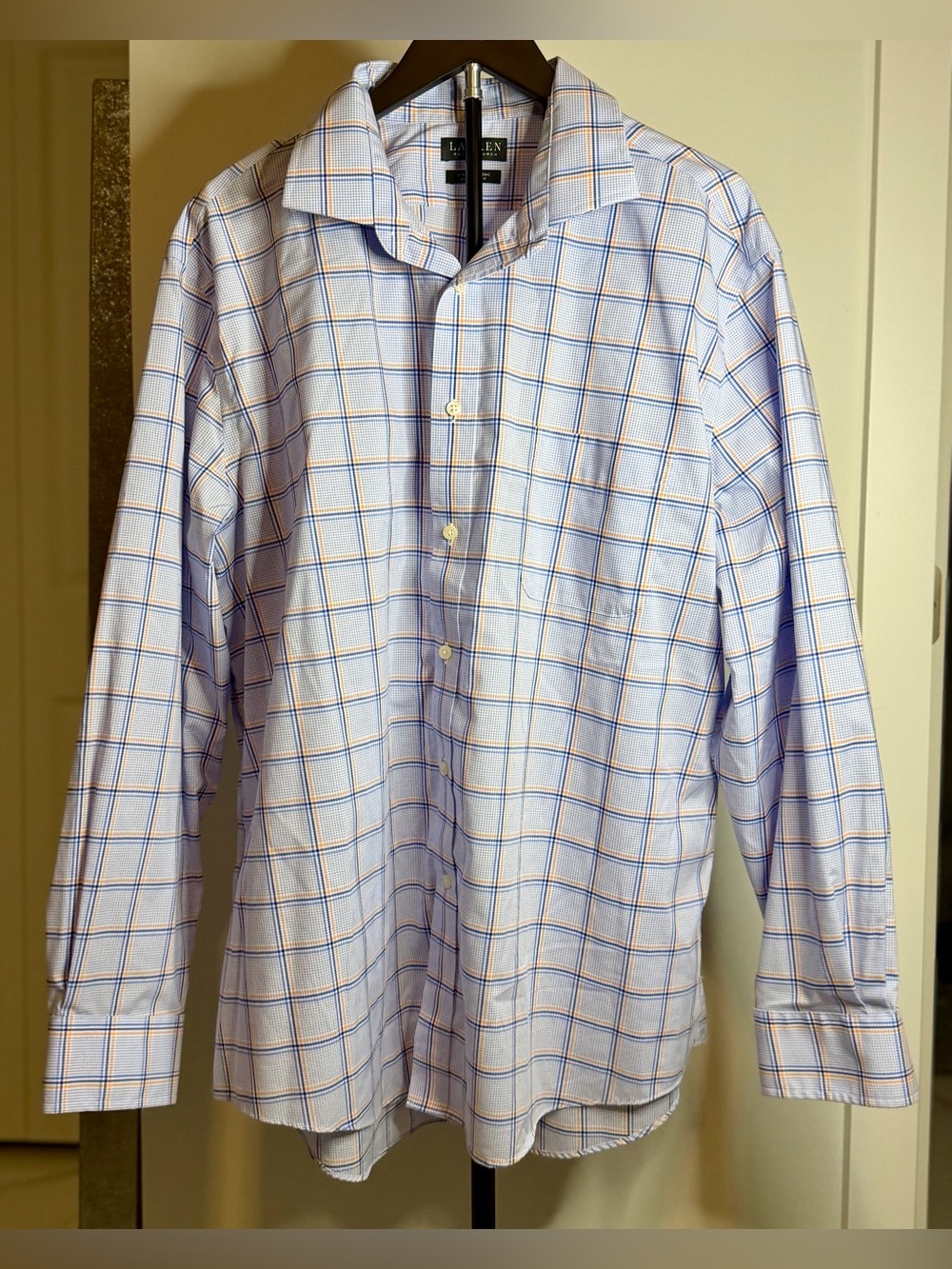 Lauren Ralph Lauren Men’s 2XL 18 34/35 Blue Orange Plaid Stretch Dress Shirt